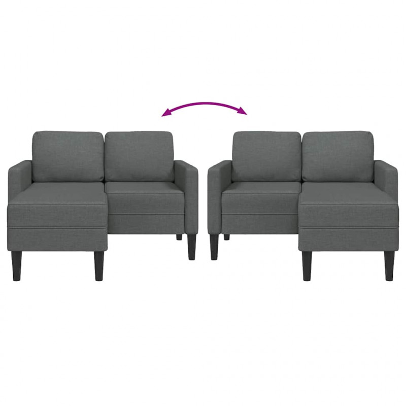 Sofa 2-osobowa z szezlongiem w kształcie litery L, ciemnoszara, 125 cm, tkanina