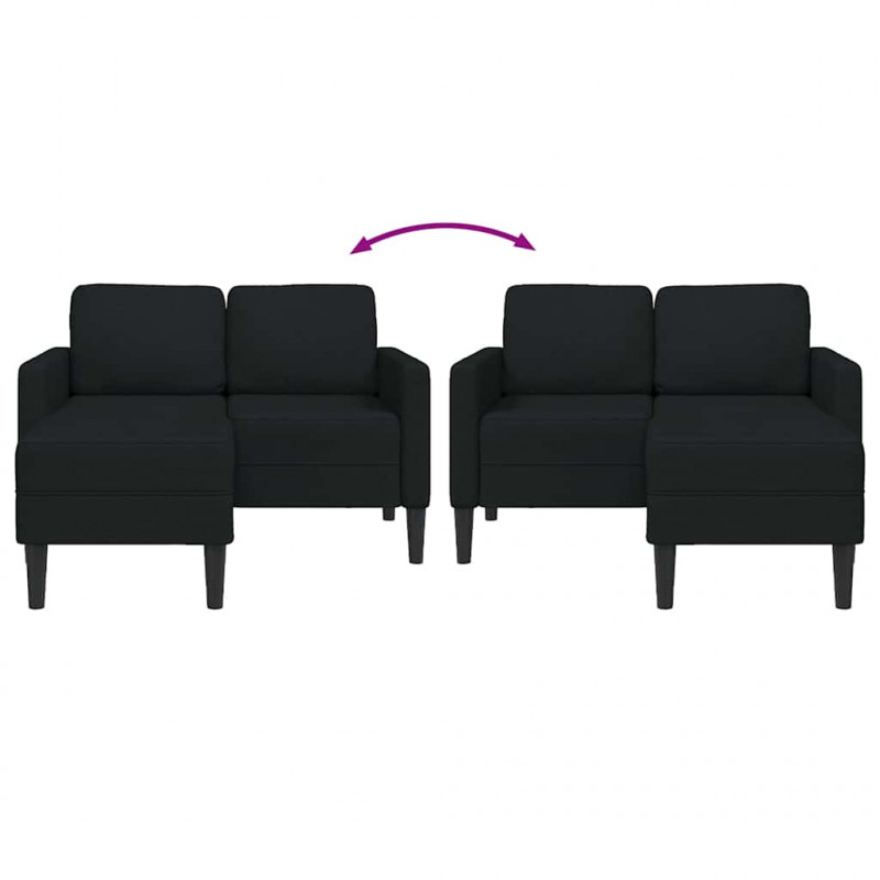 Sofa 2-osobowa z szezlongiem w kształcie litery L, czarna