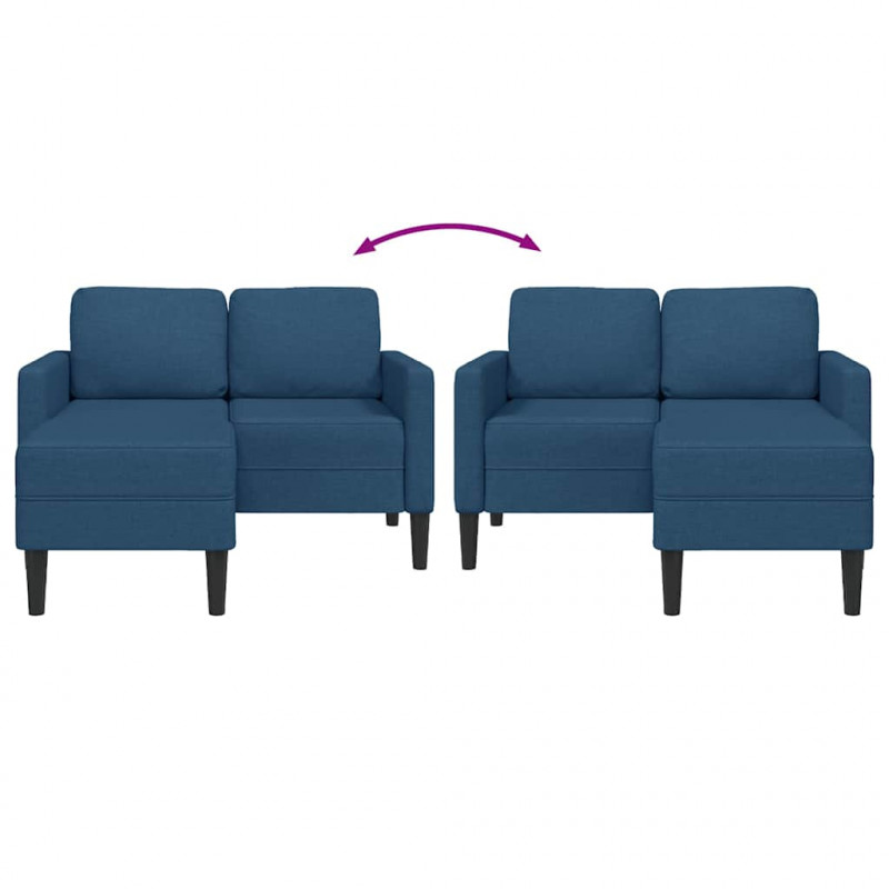 Sofa 2-osobowa z szezlongiem w kształcie litery L, niebieska