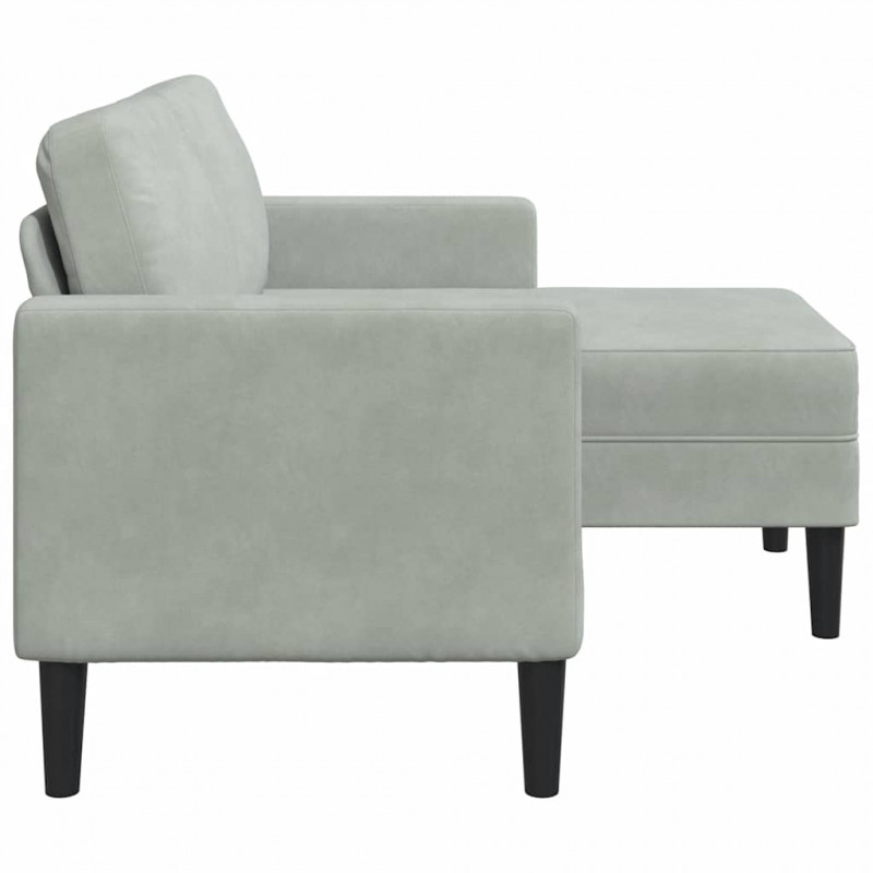 Sofa 2-osobowa z szezlongiem w kształcie litery L, jasnoszara