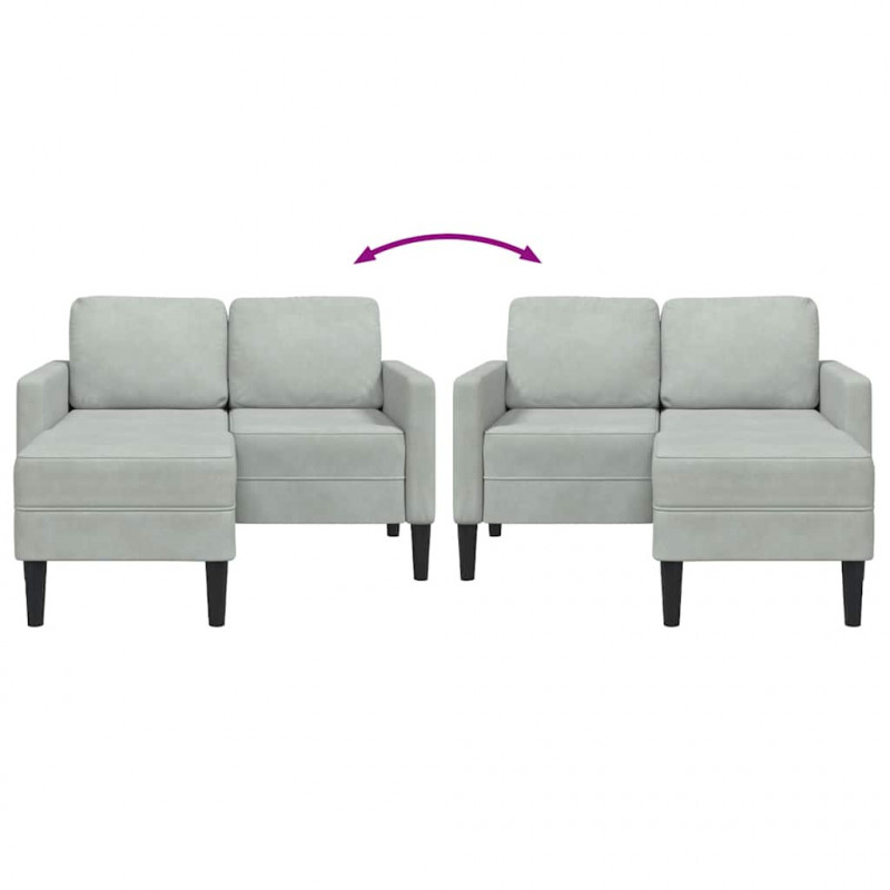 Sofa 2-osobowa z szezlongiem w kształcie litery L, jasnoszara