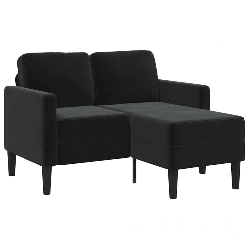 Sofa 2-osobowa z szezlongiem w kształcie litery L, czarna, 125 cm, aksamitna