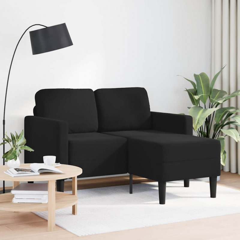 Sofa 2-osobowa z szezlongiem w kształcie litery L, czarna, 125 cm, aksamitna