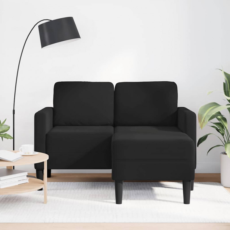 Sofa 2-osobowa z szezlongiem w kształcie litery L, czarna, 125 cm, aksamitna
