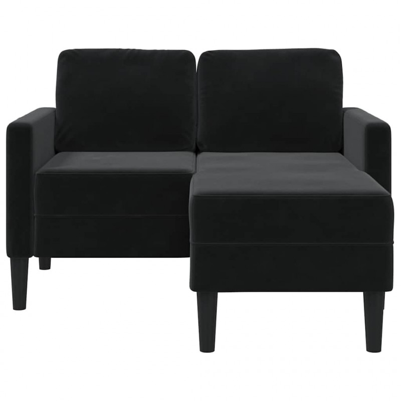 Sofa 2-osobowa z szezlongiem w kształcie litery L, czarna, 125 cm, aksamitna