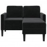 Sofa 2-osobowa z szezlongiem w kształcie litery L, czarna, 125 cm, aksamitna