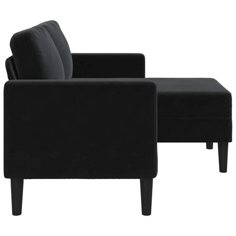 Sofa 2-osobowa z szezlongiem w kształcie litery L, czarna, 125 cm, aksamitna