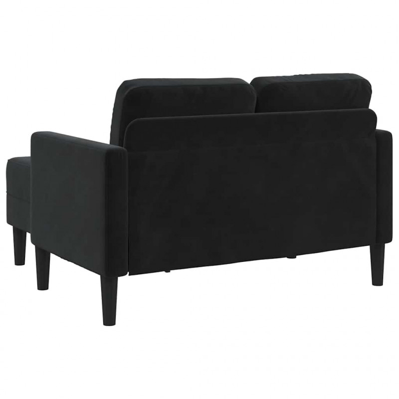 Sofa 2-osobowa z szezlongiem w kształcie litery L, czarna, 125 cm, aksamitna