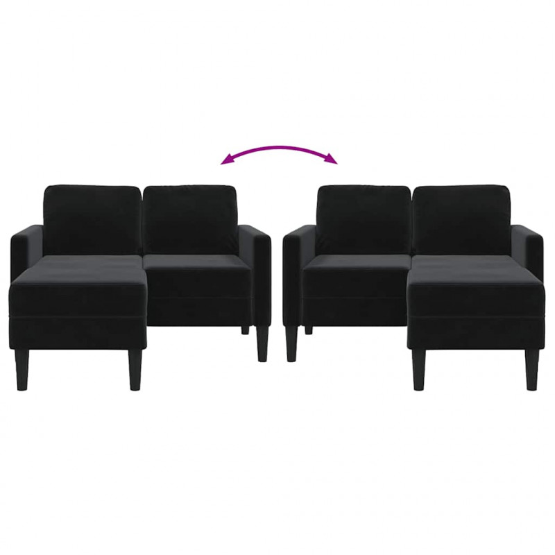 Sofa 2-osobowa z szezlongiem w kształcie litery L, czarna, 125 cm, aksamitna