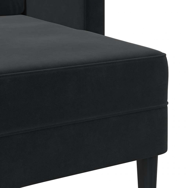 Sofa 2-osobowa z szezlongiem w kształcie litery L, czarna, 125 cm, aksamitna
