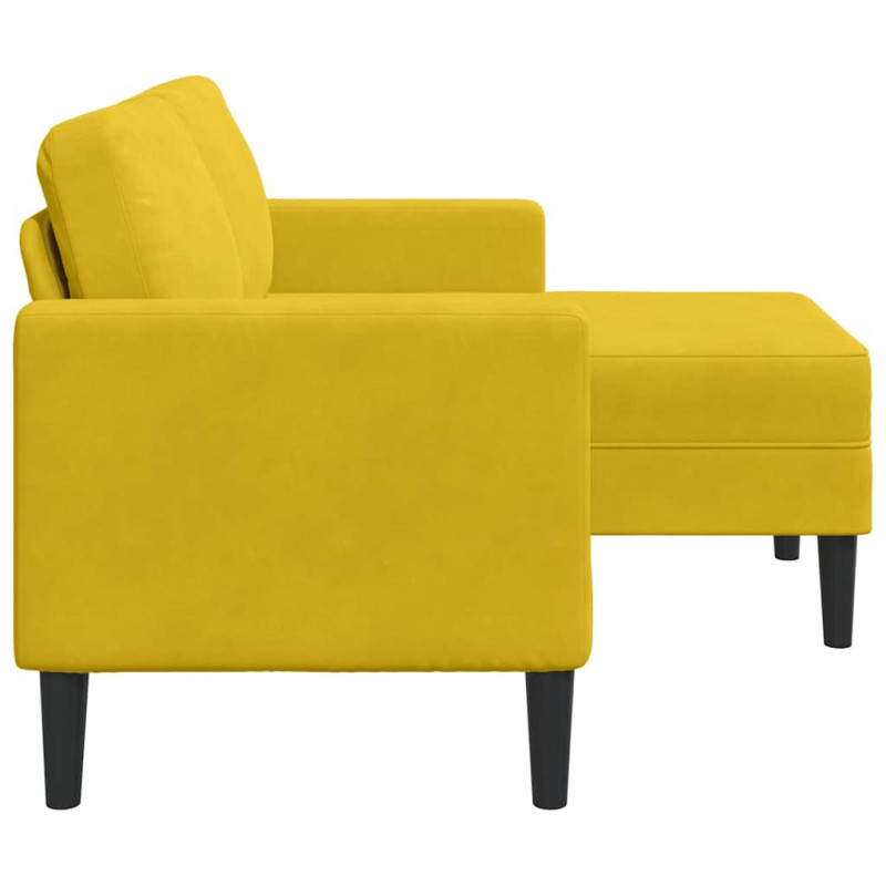 Sofa 2-osobowa z szezlongiem w kształcie litery L, żółta, 125cm