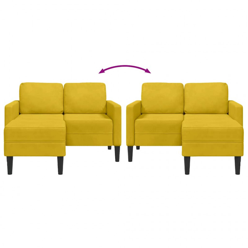 Sofa 2-osobowa z szezlongiem w kształcie litery L, żółta, 125cm
