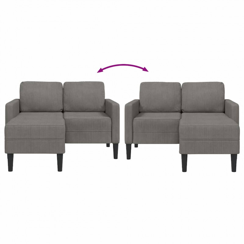 Sofa 2-osobowa z szezlongiem w kształcie litery L, jasnoszara