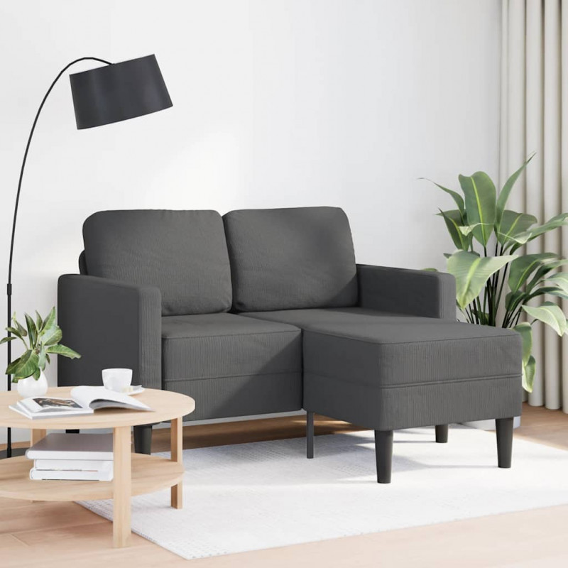Sofa 2-osobowa z szezlongiem w kształcie litery L, ciemnoszara, 125 cm, len