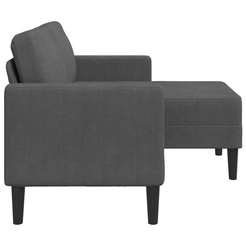 Sofa 2-osobowa z szezlongiem w kształcie litery L, ciemnoszara, 125 cm, len