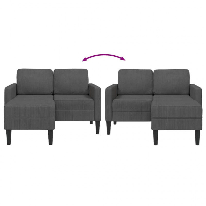 Sofa 2-osobowa z szezlongiem w kształcie litery L, ciemnoszara, 125 cm, len
