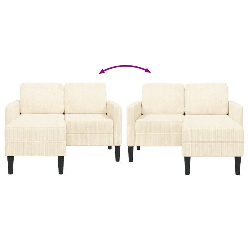 Sofa 2-osobowa z leżanką w kształcie litery L, kremowa, 125 cm