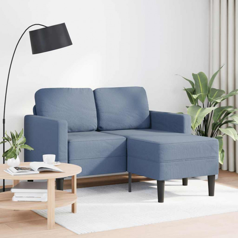 Sofa 2-osobowa z leżanką w kształcie litery L, niebieska