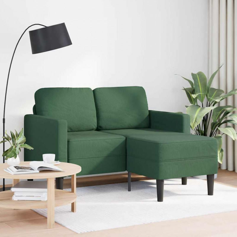 Sofa 2-osobowa z szezlongiem w kształcie litery L, ciemnozielona