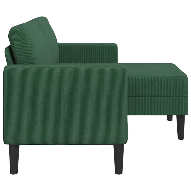Sofa 2-osobowa z szezlongiem w kształcie litery L, ciemnozielona