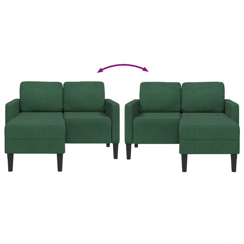Sofa 2-osobowa z szezlongiem w kształcie litery L, ciemnozielona