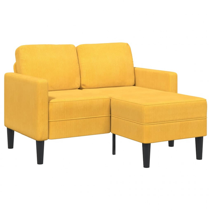 Sofa 2-osobowa z leżanką w kształcie litery L Jasnożółta 125 cm