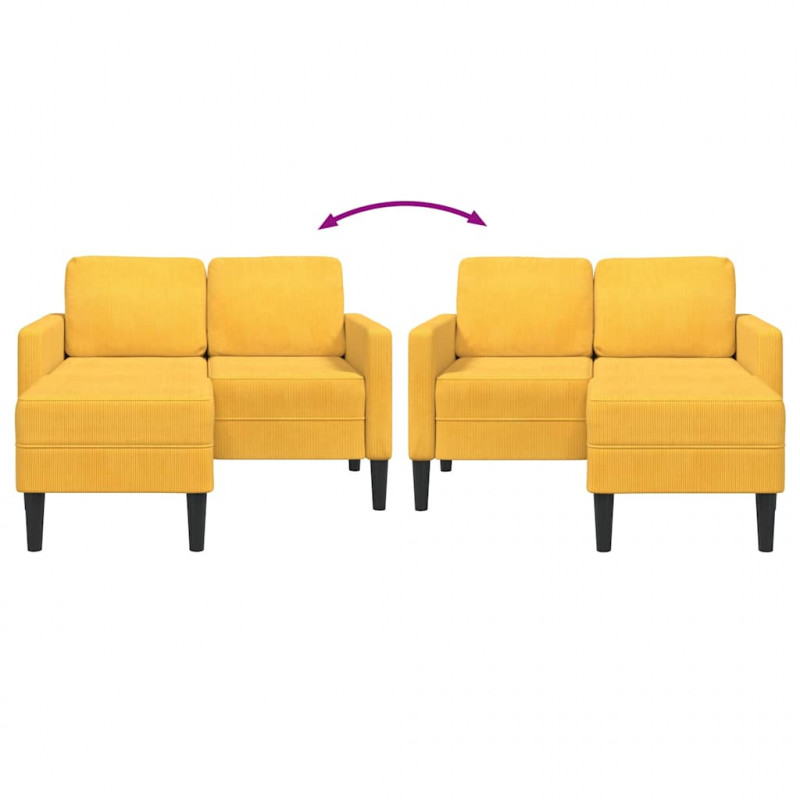 Sofa 2-osobowa z leżanką w kształcie litery L Jasnożółta 125 cm