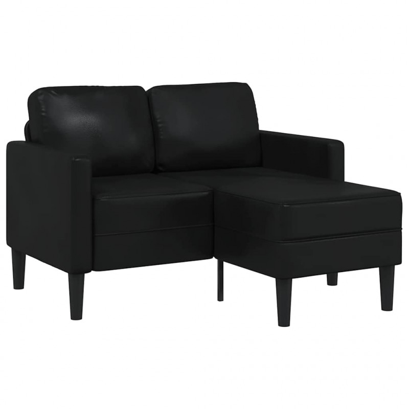 Sofa 2-osobowa z szezlongiem w kształcie litery L, czarna, 125 cm, skóra ekologiczna