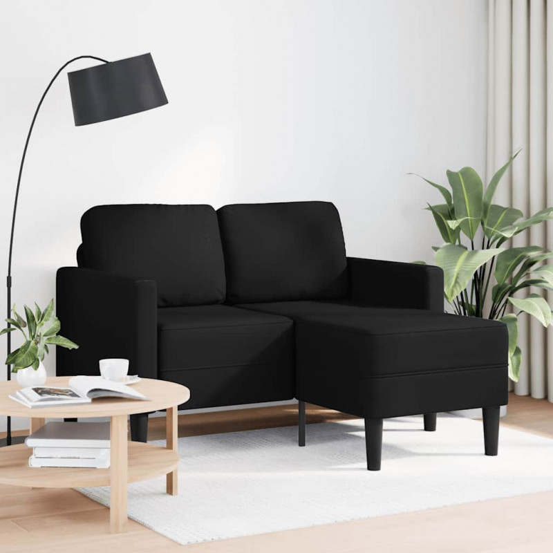 Sofa 2-osobowa z szezlongiem w kształcie litery L, czarna, 125 cm, skóra ekologiczna
