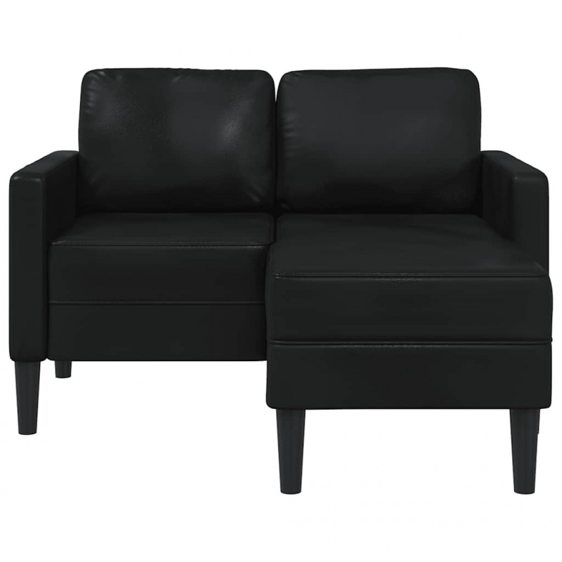 Sofa 2-osobowa z szezlongiem w kształcie litery L, czarna, 125 cm, skóra ekologiczna