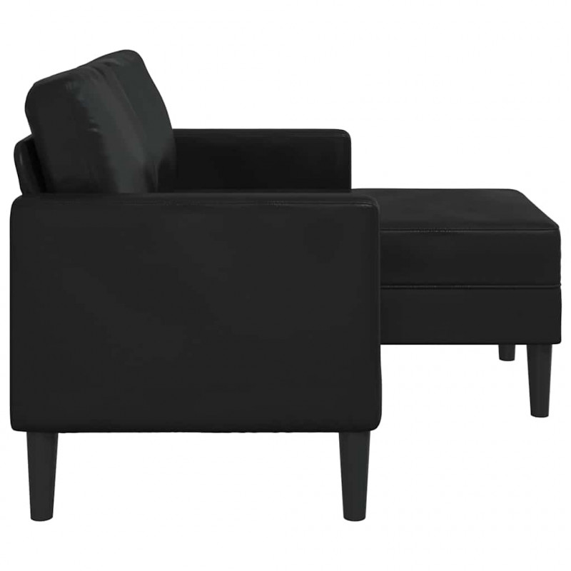 Sofa 2-osobowa z szezlongiem w kształcie litery L, czarna, 125 cm, skóra ekologiczna
