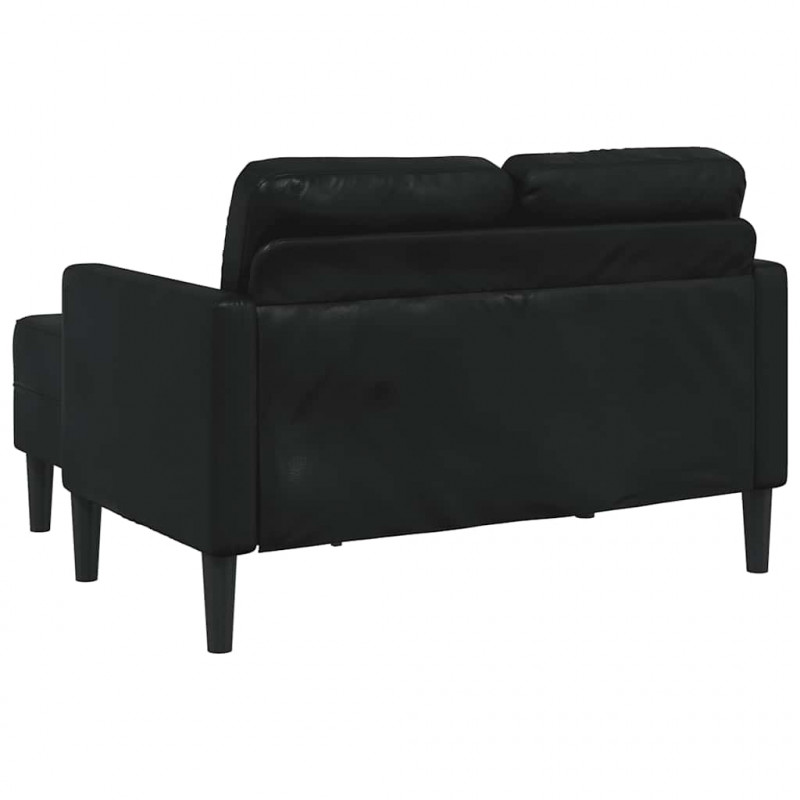 Sofa 2-osobowa z szezlongiem w kształcie litery L, czarna, 125 cm, skóra ekologiczna