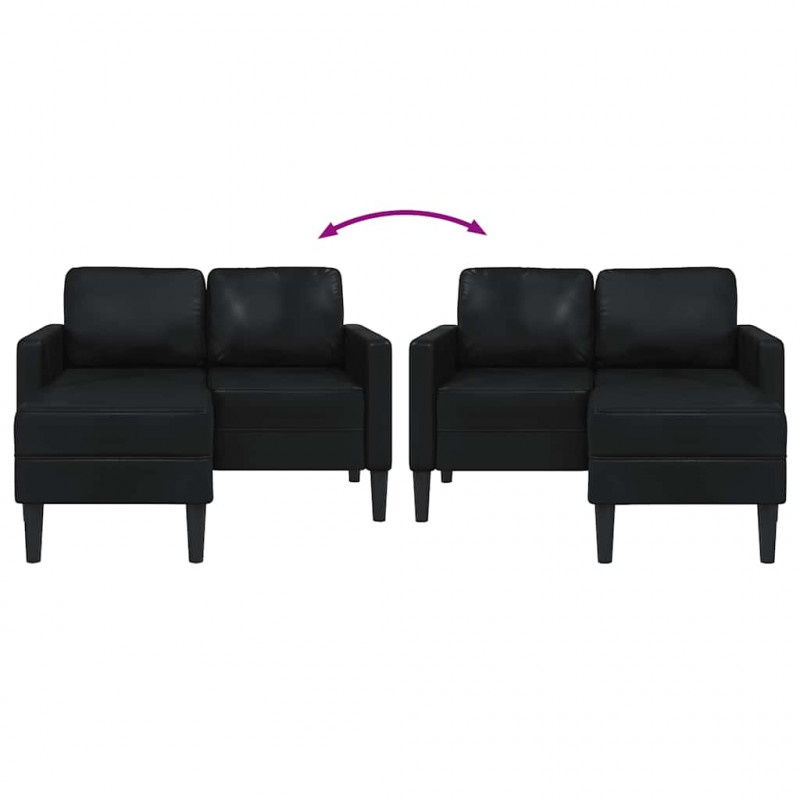 Sofa 2-osobowa z szezlongiem w kształcie litery L, czarna, 125 cm, skóra ekologiczna