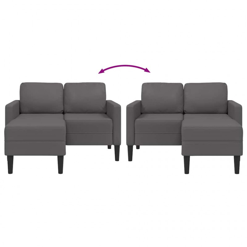 Sofa 2-osobowa z szezlongiem w kształcie litery L Szara 125 cm