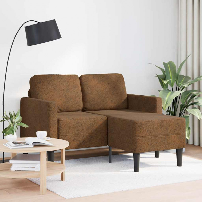 Sofa 2-osobowa z szezlongiem w kształcie litery L Brązowa