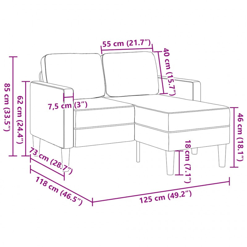 Sofa 2-osobowa z szezlongiem w kształcie litery L