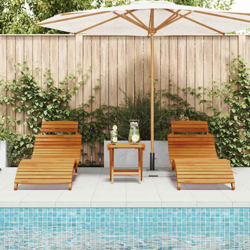 Leżak 2 pcs Brązowy 55 x 184 x 64cm Lite Drewno Akacji