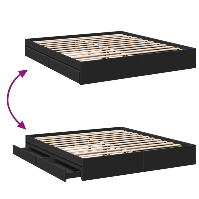 Rama łóżka z szufladami, czarna, 200x200 cm