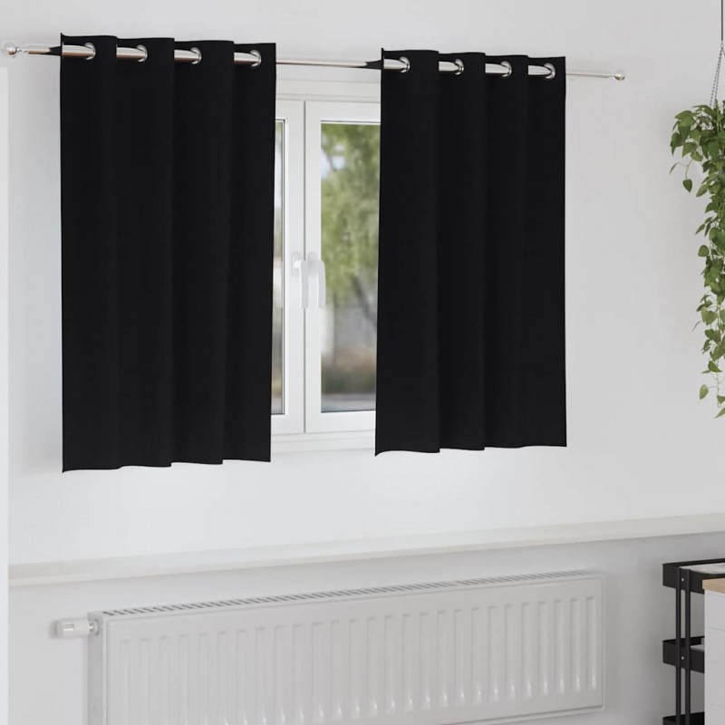 Firany blackout z kółkami 2 pcs Czarny 140 x 140 cm Poliester