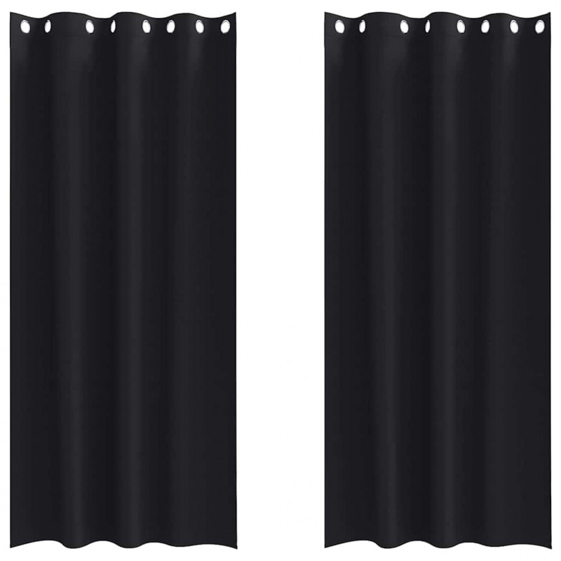Firany blackout z kółkami 2 pcs Czarny 225 x 140 cm Poliester