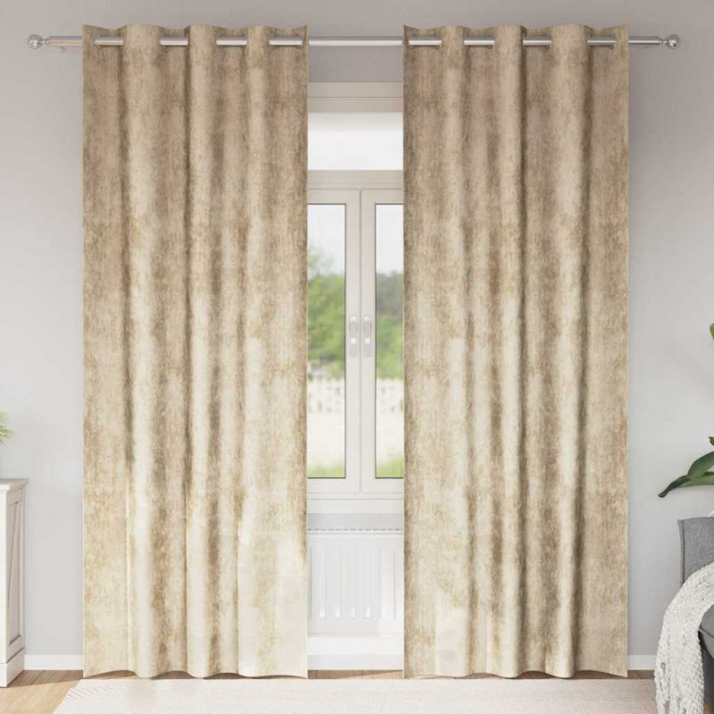 Zasłony z weluru z zasłonami 2 pcs Kremowy 260 x 140 cm Aksamit