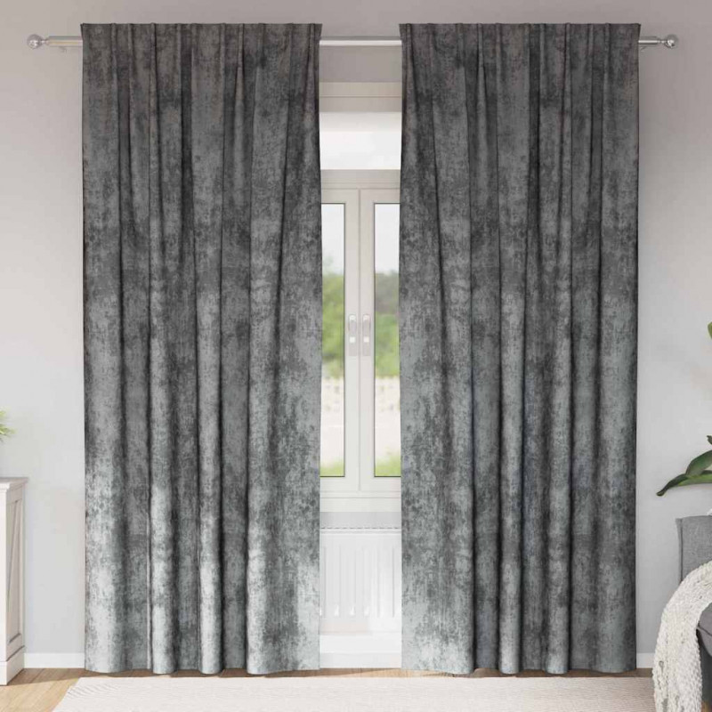 Zasłony z weluru z zasłonami 2 pcs Szary 245 x 140 cm Aksamit