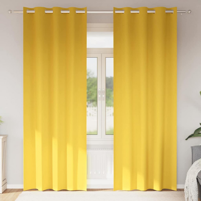 Firany blackout z kółkami 2 pcs Musztardowy Żółty 225 x 140 cm