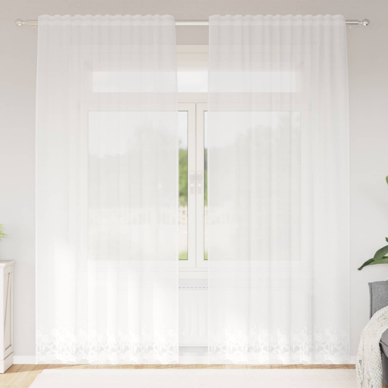 Firanka Koronkowa z zasłonami Biały 240 x 150 cm Poliester