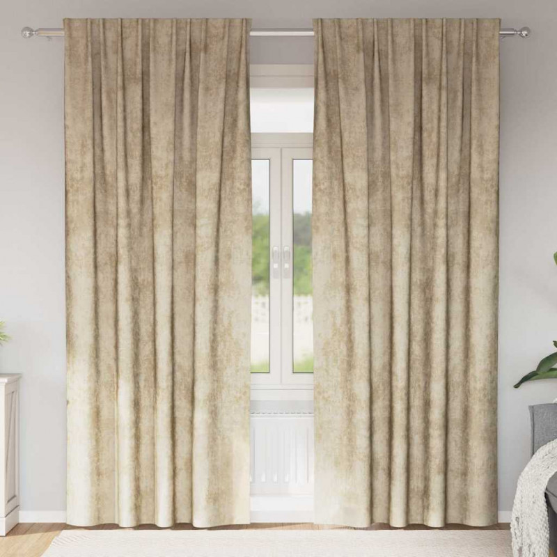 Zasłony z weluru z zasłonami 2 pcs Kremowy 260 x 140 cm Aksamit