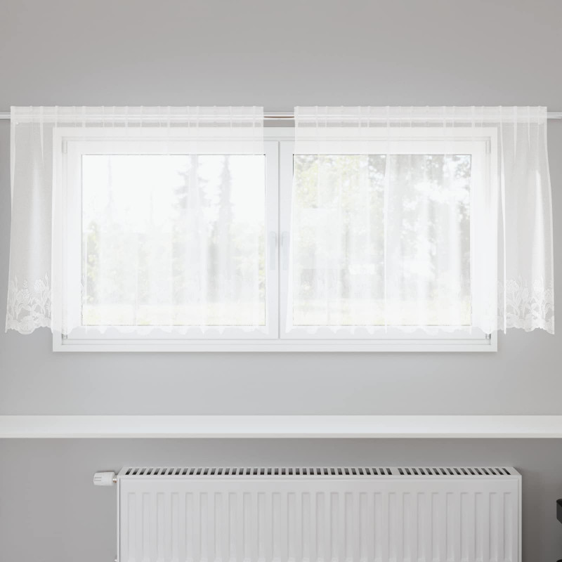 Firanka Koronkowa z zasłonami Biały 200 x 120 cm Poliester