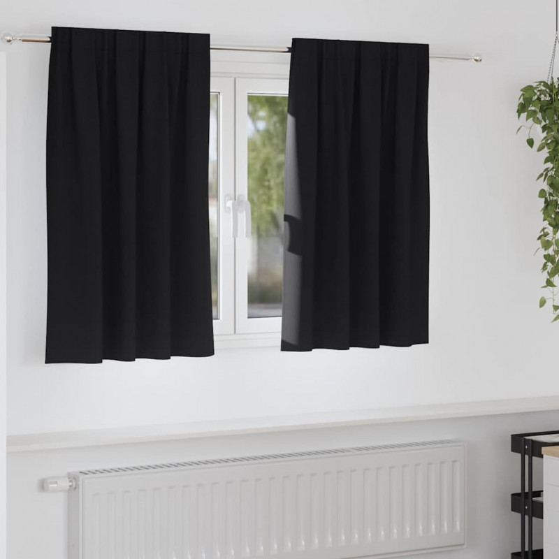 Firany blackout z kółkami 2 pcs Czarny 140 x 140 cm Poliester