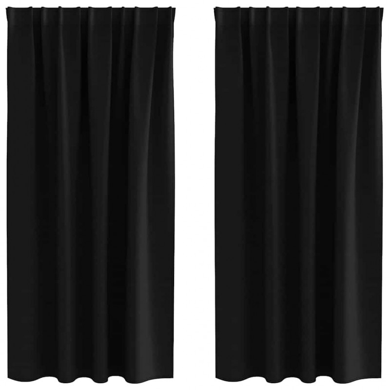 Firany blackout z kółkami 2 pcs Czarny 175 x 140 cm Poliester