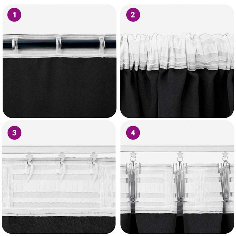 Firany blackout z kółkami 2 pcs Czarny 225 x 140 cm Poliester