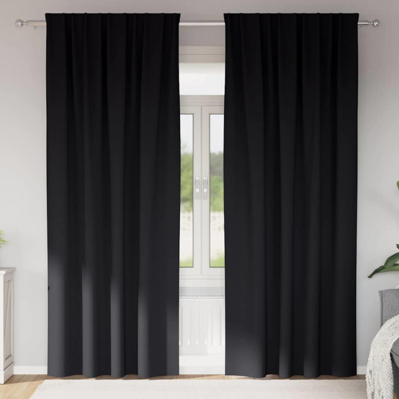 Firany blackout z kółkami 2 pcs Czarny 245 x 140 cm Poliester